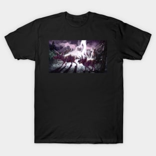 Triceratops struck by lightning art print T-Shirt